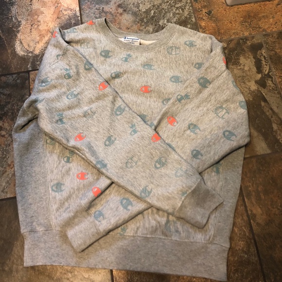 Champion Grey All Over Reverse Weave Sweatshirt - Picture 3 of 4